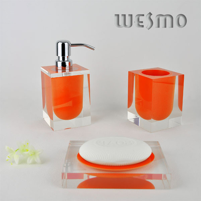Polyresin Bathroom Set with Orange inside and Transparent Outside